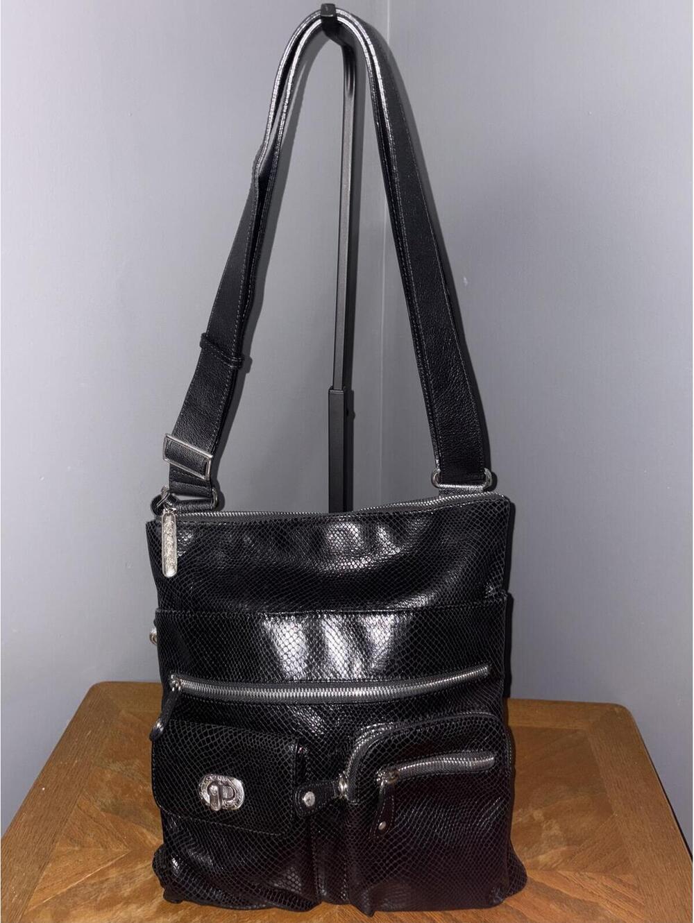 Brighton Black Snake-Embossed Organizer Crossbody Bag